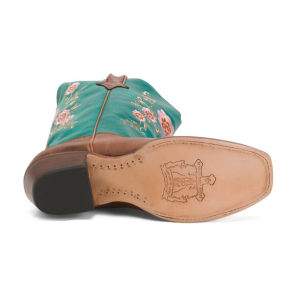 TANNER MARK Made In Mexico Leather Floral Blunt Toe Western Boots - Picture 3 of 4